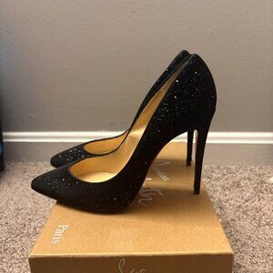 Christian Louboutin Pigalle Follies Velvet Galactica Black Glitter Pumps 39